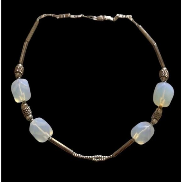 Unbranded Jewelry - Sterling Silver Faceted Opalite Beaded Necklace Mexico Signed GAOI 18” 45g
